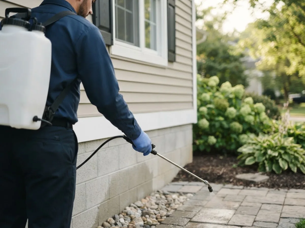 Pest control technician inspecting a home in Sinking Spring, OH